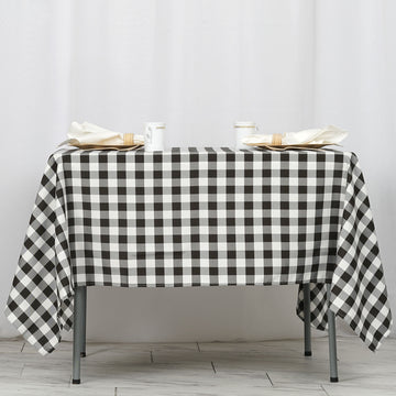 70"x70" | White/Black Seamless Buffalo Plaid Square Tablecloth, Gingham Polyester Checkered Tablecloth