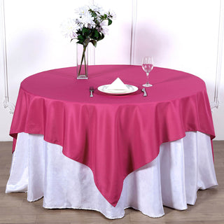 Add a Pop of Color to Your Event with the Fuchsia Square Seamless Polyester Table Overlay
