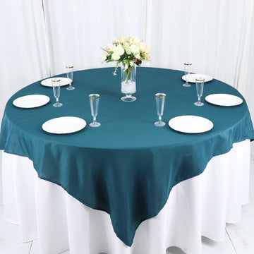 70"x70" Peacock Teal Seamless Polyester Square Table Overlay