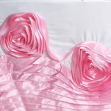 132" White/Pink Large Rosette Round Lamour Satin Tablecloth#whtbkgd