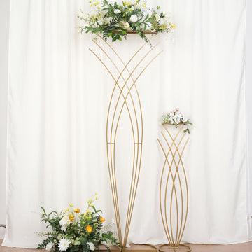 7ft Tall Gold Metal Wired Mermaid Tail Flower Frame Stand, Floral Display Wedding Pedestal