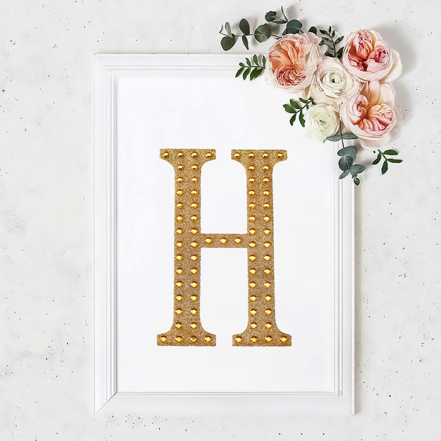 8inch Gold Decorative Rhinestone Alphabet Letter Stickers DIY Crafts - H