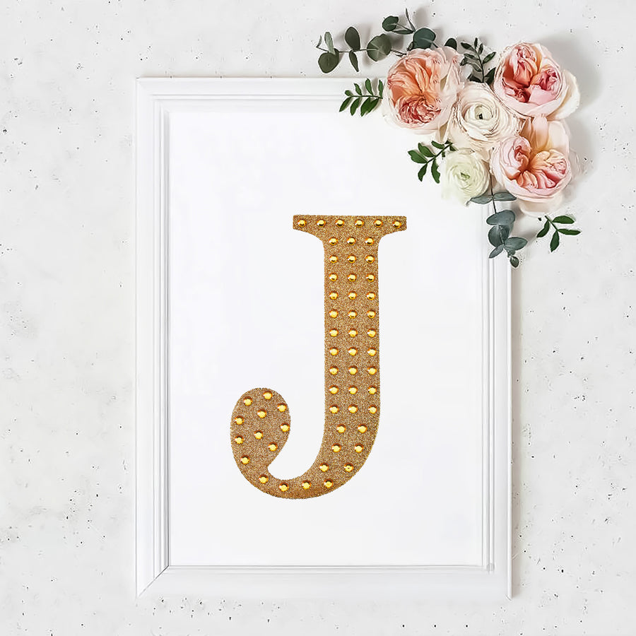 8inch Gold Decorative Rhinestone Alphabet Letter Stickers DIY Crafts - J