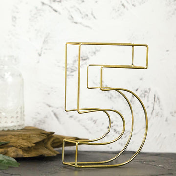 8" Tall Gold Freestanding 3D Decorative Metal Wire Numbers, Wedding Table Numbers -5