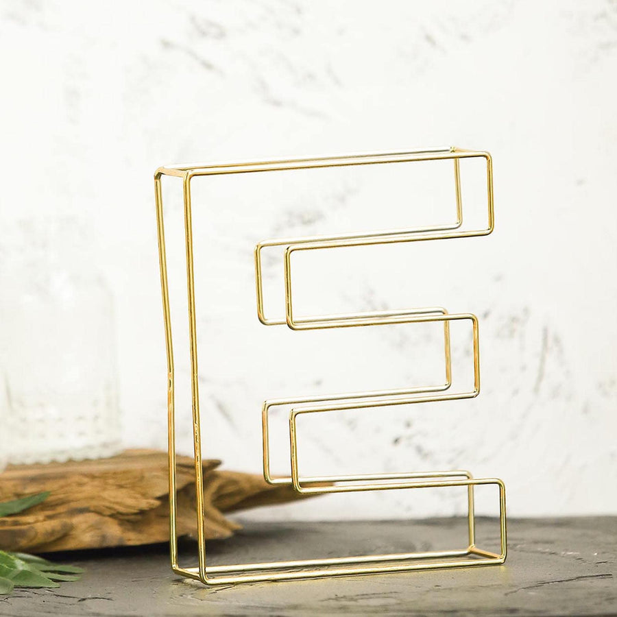 8" Tall | Gold Wedding Centerpiece | Freestanding 3D Decorative Wire Letter | E