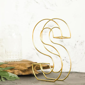 8" Tall Gold Freestanding 3D Decorative Wire Letter, Wedding Centerpiece - S
