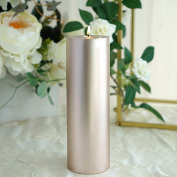 9" Rose Gold Dripless Unscented Pillar Candle, Long Lasting Candle