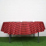 Buffalo Plaid Tablecloth | 90" Round | Black/Red | Checkered Polyester Tablecloth