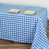 Buffalo Plaid Tablecloths | 90"x132" Rectangular | White/Blue | Checkered Polyester Linen Tablecloth