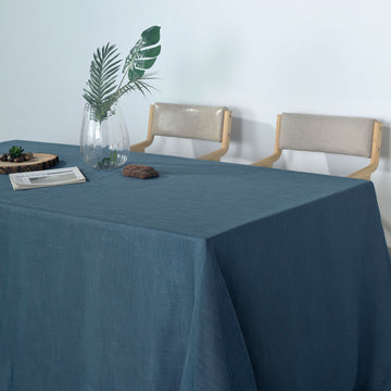 90"x132" Blue Seamless Rectangular Tablecloth, Linen Table Cloth With Slubby Textured, Wrinkle Resistant