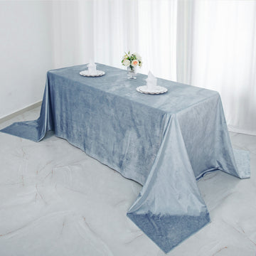 90"x132" Dusty Blue Seamless Premium Velvet Rectangle Tablecloth, Reusable Linen