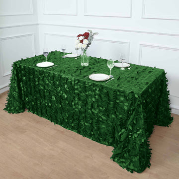 90"x132" Green Leaf Petal Taffeta Seamless Rectangle Tablecloth