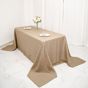 90"x132" Natural Jute Seamless Faux Burlap Rectangular Tablecloth | Boho Chic Table Linen