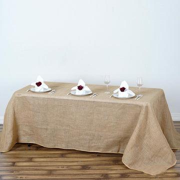 90"x132" Natural Rectangle Burlap Rustic Seamless Tablecloth | Jute Linen Table Decor