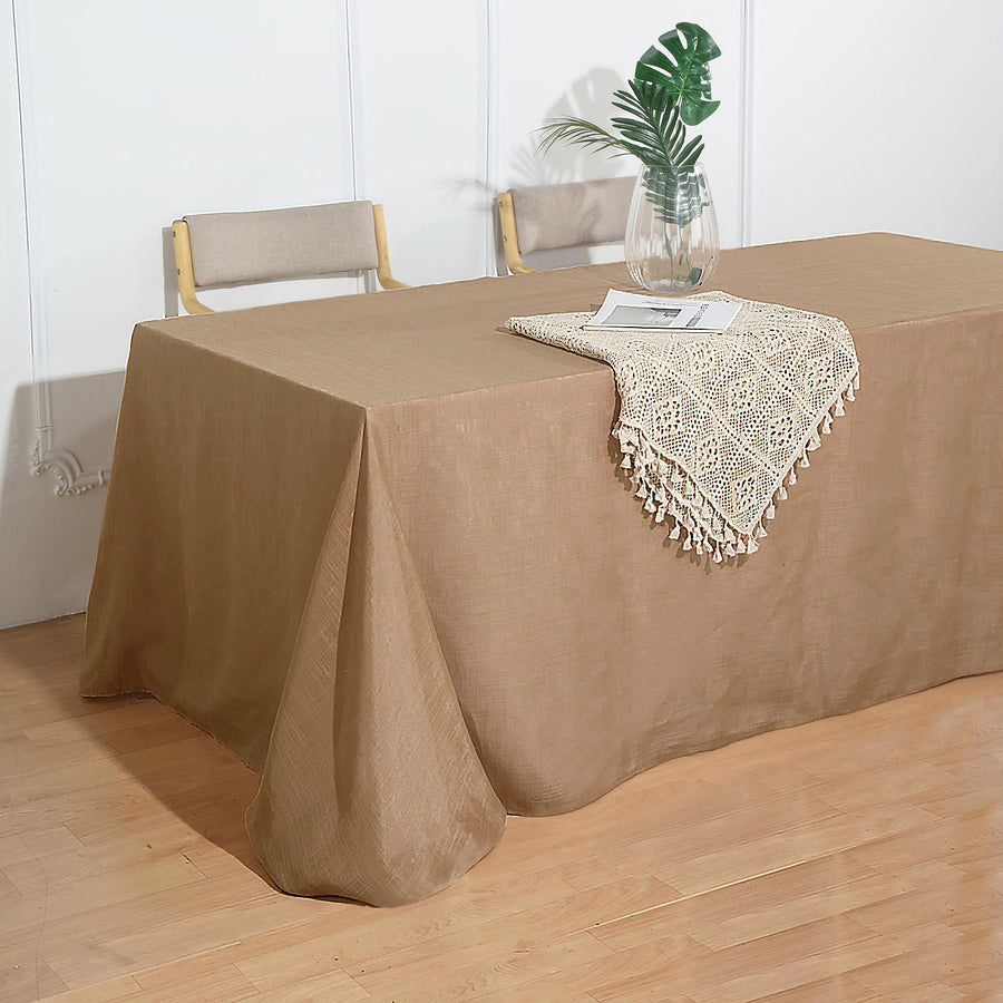 90 x 132 inches Natural Linen Rectangular Tablecloth | Slubby Textured Wrinkle Resistant Tablecloth