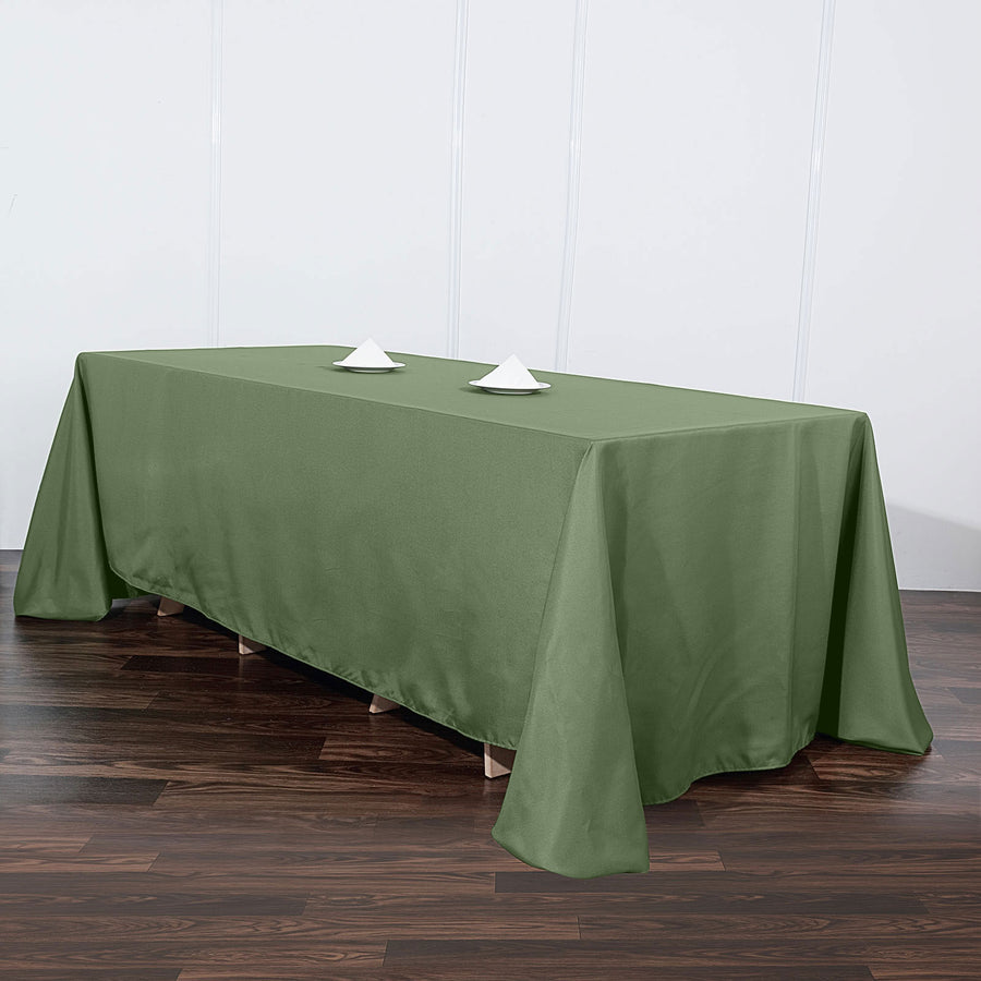 90 Inch x 132 Inch | Olive Green Polyester Rectangular Tablecloth | TableclothsFactory