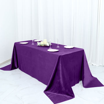 90"x132" Purple Seamless Premium Velvet Rectangle Tablecloth, Reusable Linen