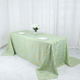 90Inchx132Inch Sage Green Rectangle Polyester Tablecloth With Gold Foil Geometric Pattern