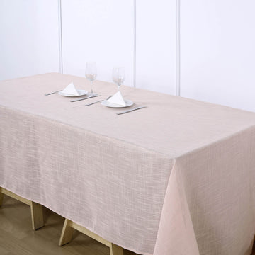 90"x132" Blush Seamless Rectangular Tablecloth, Linen Table Cloth With Slubby Textured, Wrinkle Resistant