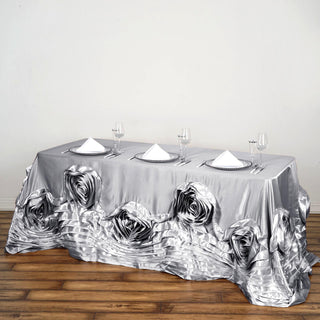 Elegant Silver Rosette Tablecloth for Stunning Event Decor
