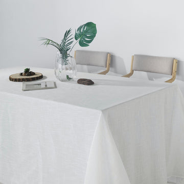 90"x132" White Seamless Rectangular Tablecloth, Linen Table Cloth With Slubby Textured, Wrinkle Resistant