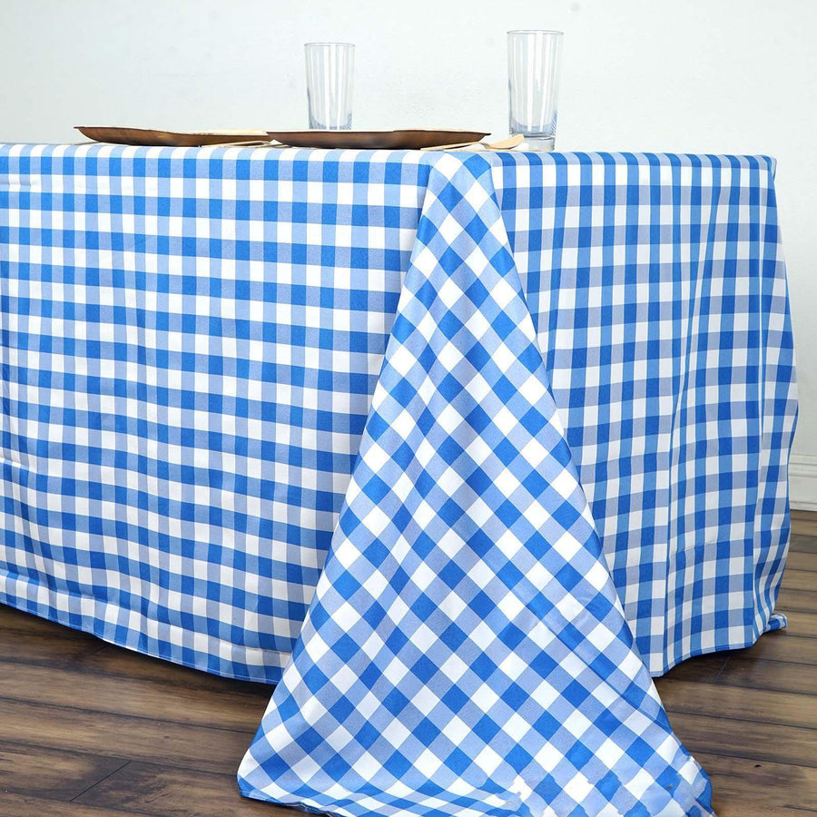 Buffalo Plaid Tablecloths | 90"x156" Rectangular | White/Blue | Checkered Polyester Linen Tablecloth