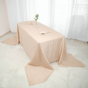 90"x156" Beige Accordion Crinkle Taffeta Seamless Rectangular Tablecloth