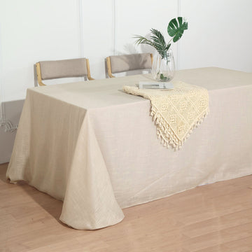 90"x156" Beige Seamless Rectangular Tablecloth, Linen Table Cloth With Slubby Textured, Wrinkle Resistant