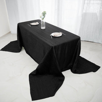90"x156" Black Accordion Crinkle Taffeta Seamless Rectangular Tablecloth