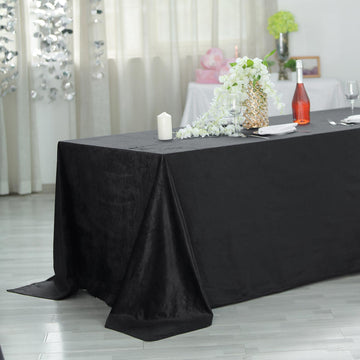 90"x156" Black Seamless Premium Velvet Rectangle Tablecloth, Reusable Linen