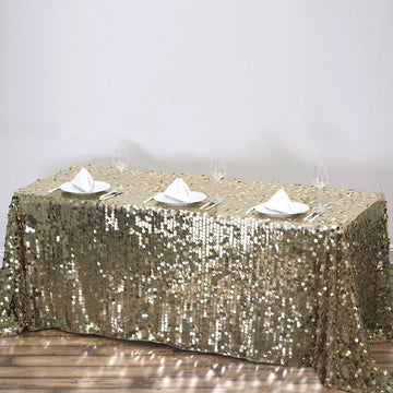 90"x156" Champagne Seamless Big Payette Sequin Rectangle Tablecloth Premium