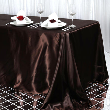 90"x156" Chocolate Seamless Satin Rectangular Tablecloth