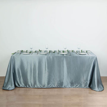 90"x156" Dusty Blue Seamless Satin Rectangular Tablecloth