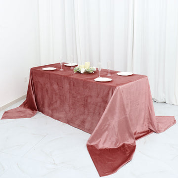 90"x156" Dusty Rose Seamless Premium Velvet Rectangle Tablecloth, Reusable Linen