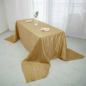 90"x156" Gold Accordion Crinkle Taffeta Seamless Rectangular Tablecloth