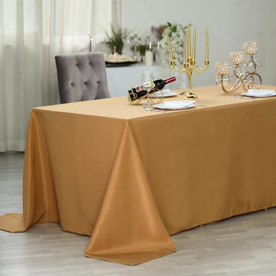 90 x156 inches Gold Polyester Rectangular Tablecloth