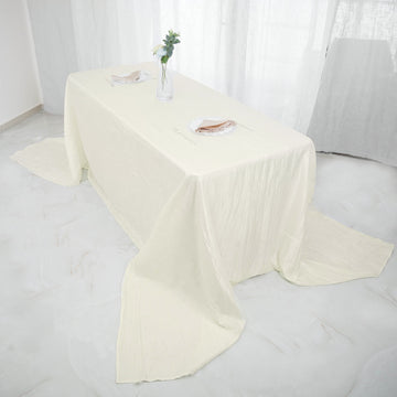 90"x156" Ivory Accordion Crinkle Taffeta Seamless Rectangular Tablecloth