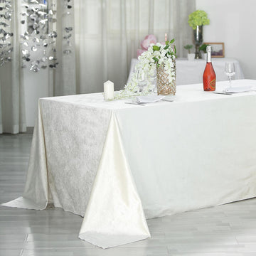 90"x156" Ivory Seamless Premium Velvet Rectangle Tablecloth, Reusable Linen