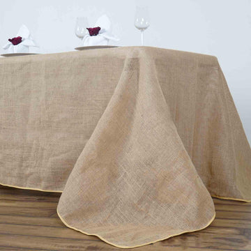 90"x156" Natural Rectangle Burlap Rustic Seamless Tablecloth | Jute Linen Table Decor