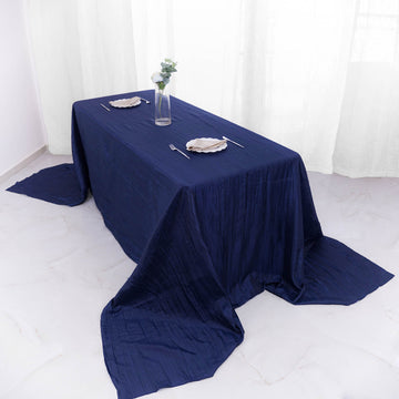 90"x156" Navy Blue Accordion Crinkle Taffeta Seamless Rectangular Tablecloth