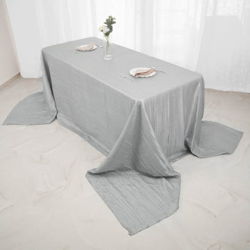 90"x156" Silver Accordion Crinkle Taffeta Seamless Rectangular Tablecloth