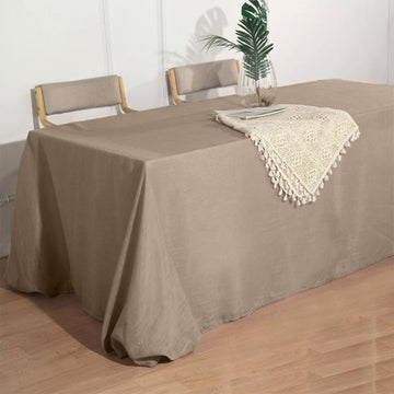 90"x156" Taupe Seamless Rectangular Tablecloth, Linen Table Cloth With Slubby Textured, Wrinkle Resistant