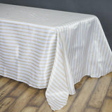 Elevate Your Event Decor with the White/Champagne Seamless Stripe Satin Rectangle Tablecloth