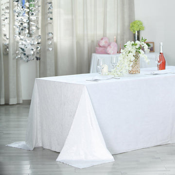 90"x156" White Seamless Premium Velvet Rectangle Tablecloth, Reusable Linen