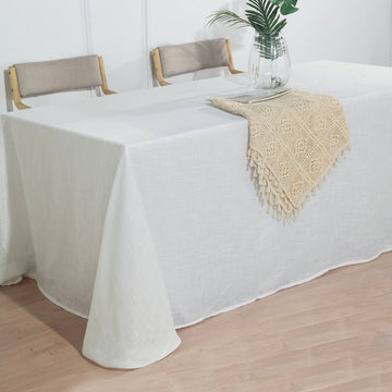 90"x156" White Seamless Rectangular Tablecloth, Linen Table Cloth With Slubby Textured, Wrinkle Resistant