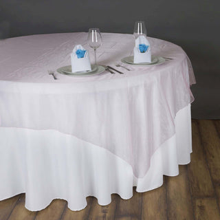 Add a Touch of Elegance with the 90"x90" Pink Sheer Organza Square Table Overlay