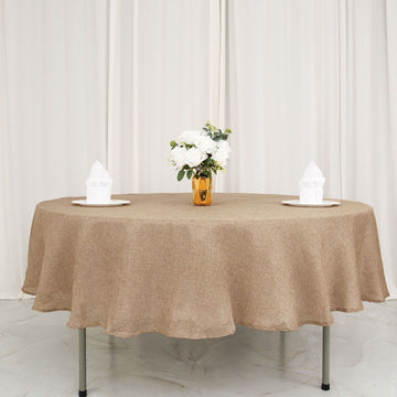 90" Natural Jute Seamless Faux Burlap Round Tablecloth | Boho Chic Table Decor