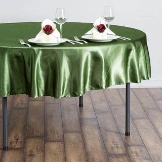 Elevate Your Event with the Olive Green Seamless Satin Round Tablecloth
