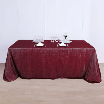 90x156" Burgundy Seamless Premium Sequin Rectangle Tablecloth