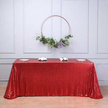 90x156" Red Seamless Premium Sequin Rectangle Tablecloth